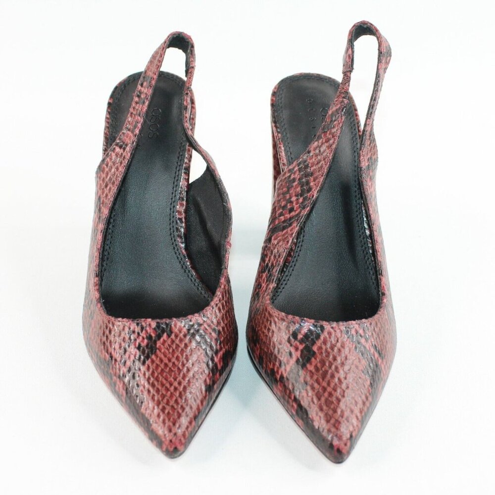 Asos Design Womens Sz 6 Faux Snakeskin Purple Slingback Block High Heels Pointed - Picture 3 of 11